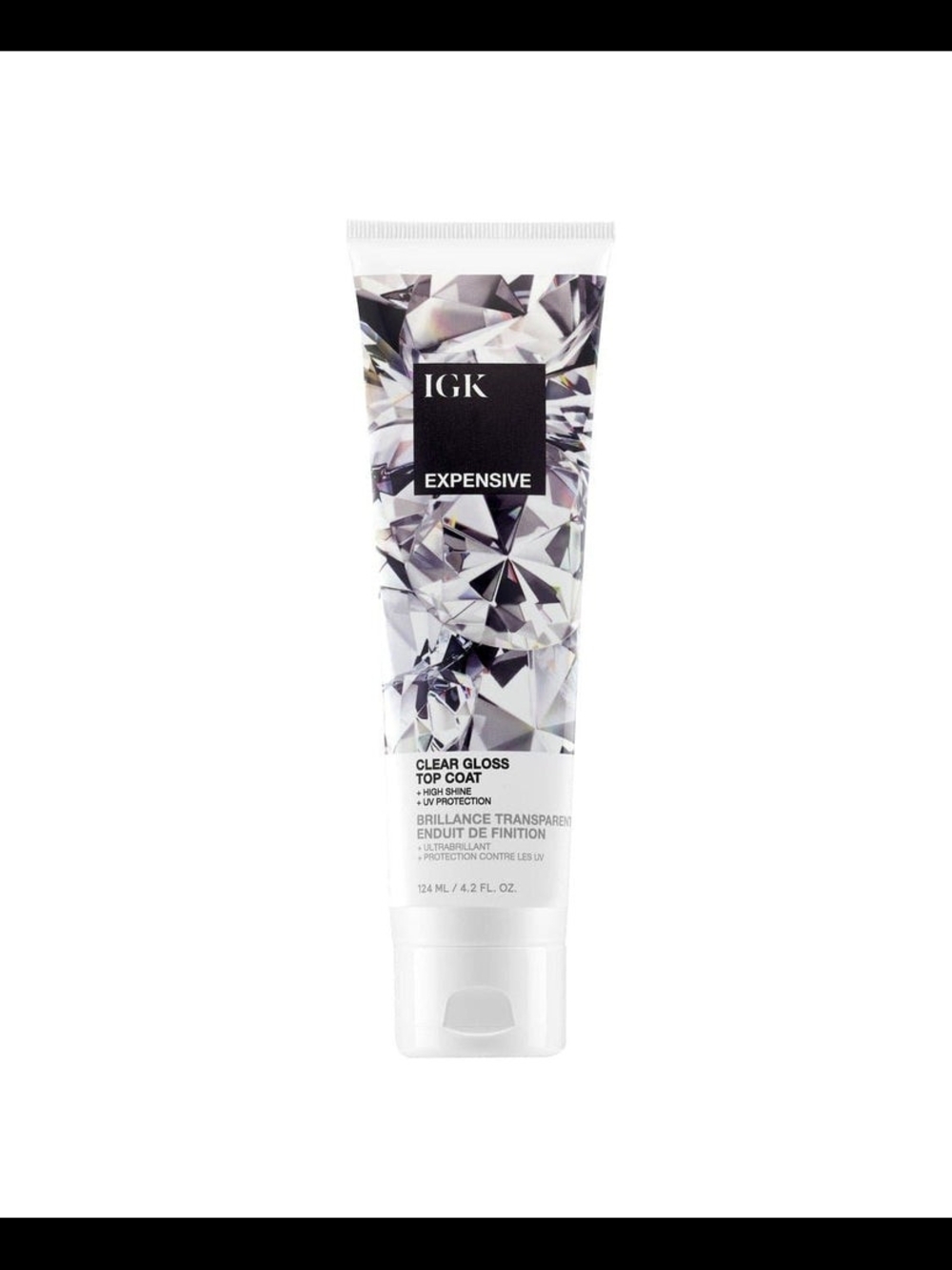 IGK Expensive Clear Gloss Top Coat - White & Silver Packaging